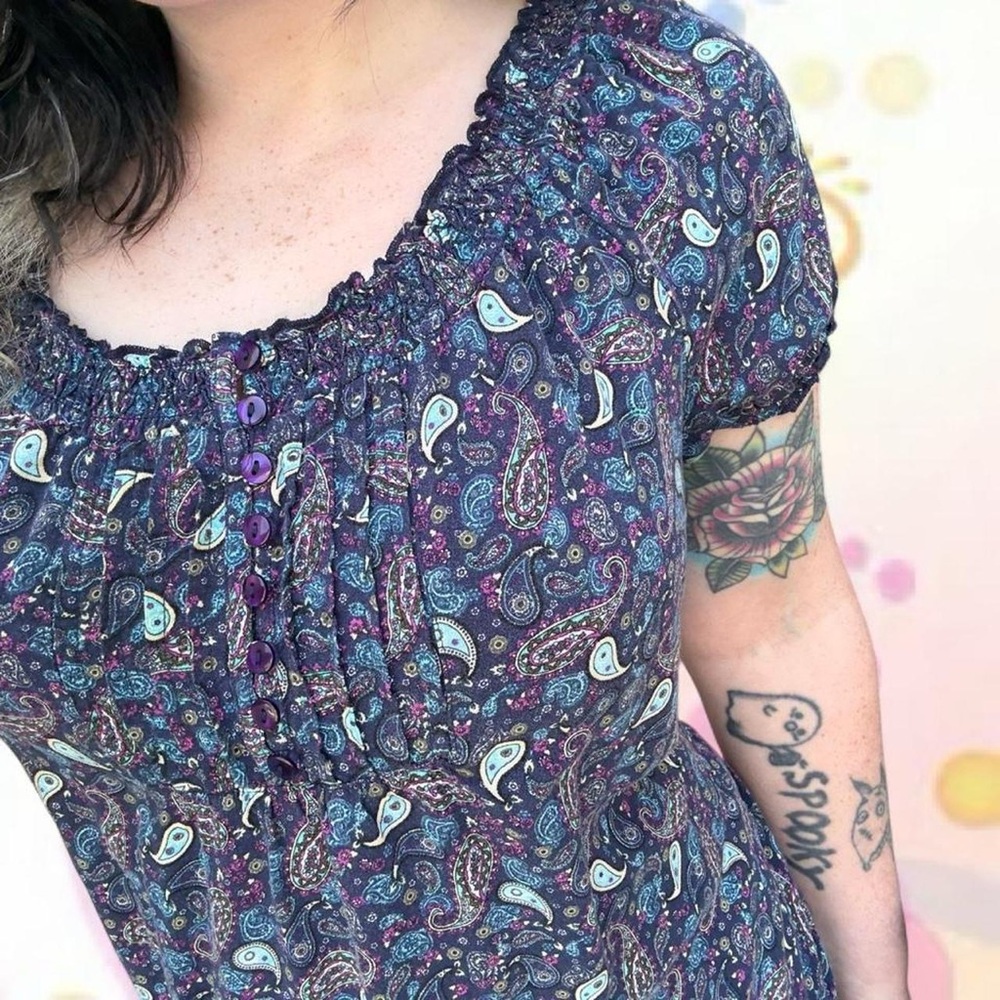 vintage y2k button babydoll top - faded glory, sz sm. no flaws!